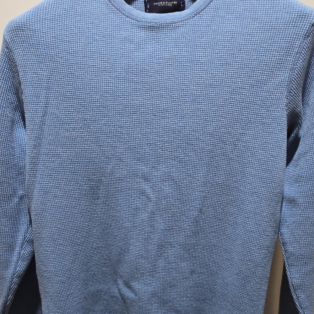 Denim & Flower Men's Light Blue Waffle Crewneck Sweater